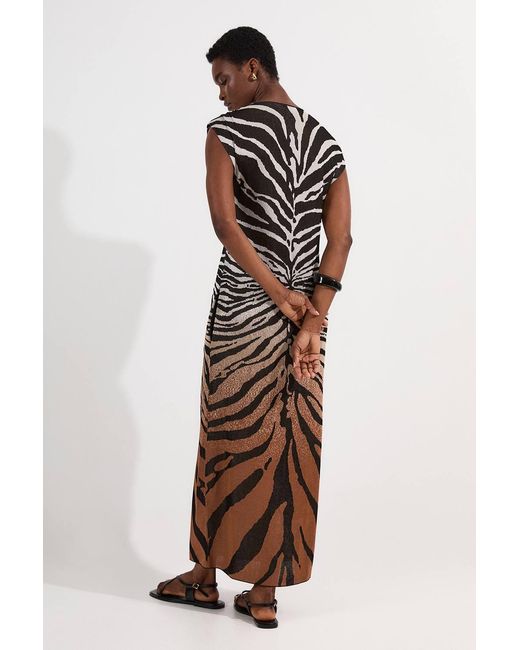 Karen Millen Brown Jacquard Zebra Print Slinky Maxi Dress