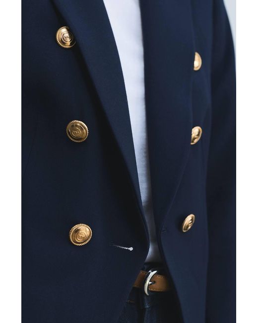 Karen Millen Blue Petite Forever Tailored Button Military Blazer