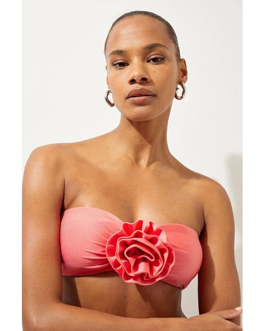 Karen Millen Red Rosette Detail Bandeau Bikini Top