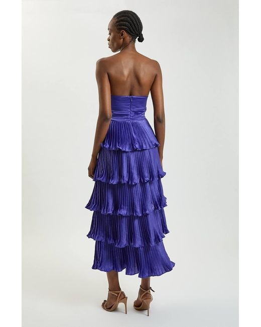 Karen Millen Blue Pleated Tiered Maxi Dress