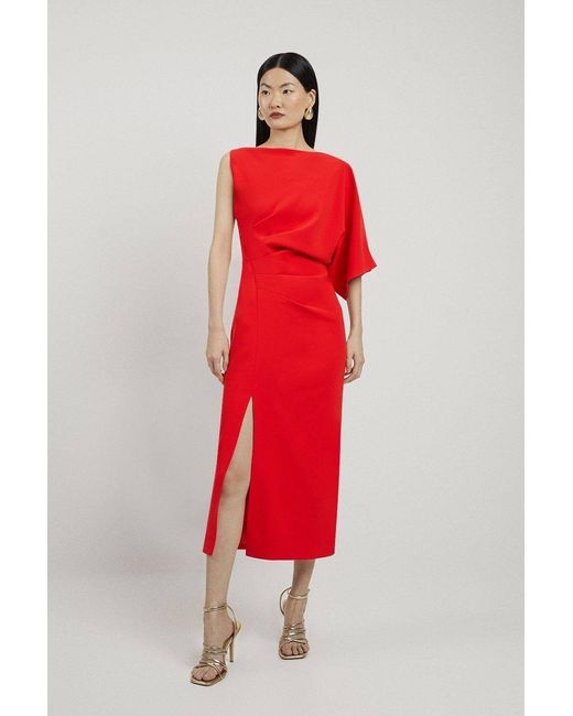 Karen Millen Orange Fluid Tailored Asymmetric Sleeve Maxi Dress