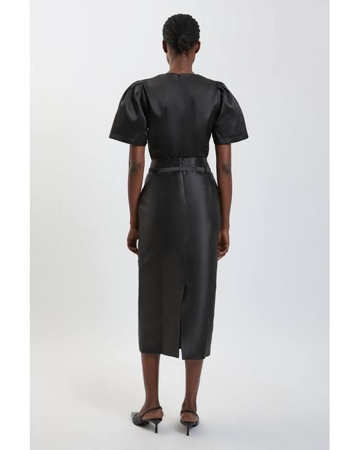 Karen Millen Black Satin Twill Belted Maxi Skirt