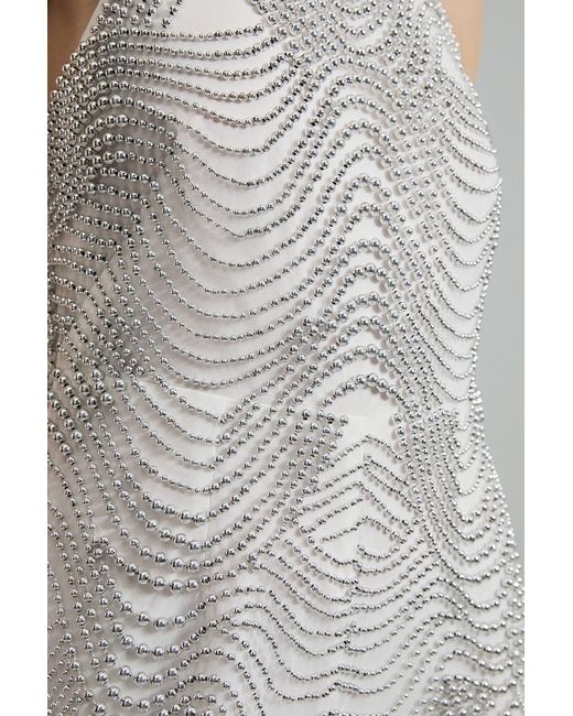 Karen Millen Gray Embellished Geo Halter Woven Jumpsuit