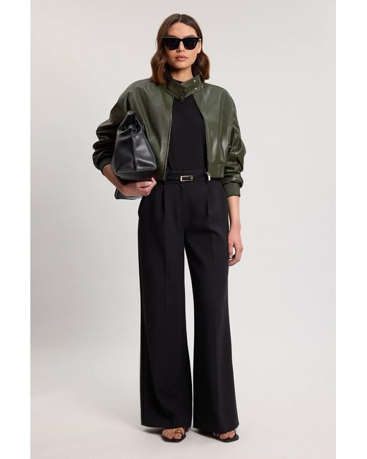 Karen Millen Green Leather Bomber Jacket