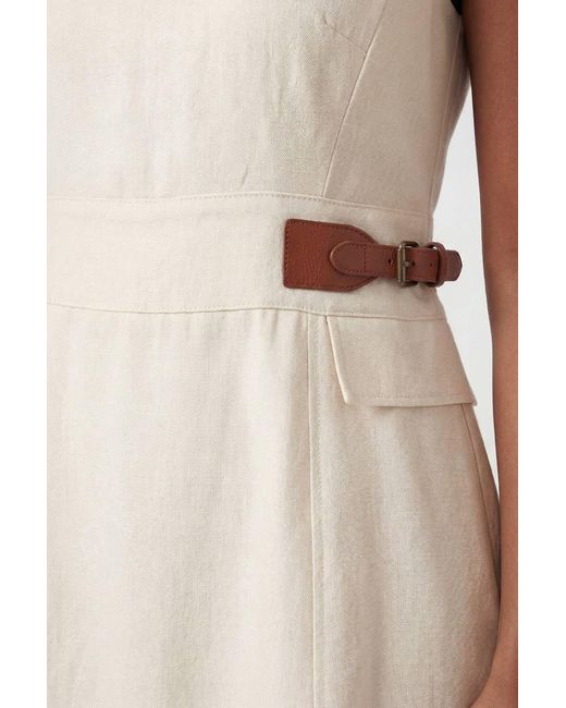 Karen Millen Natural Tailored Linen Tab Waist Detail Full Skirt Midi Dress