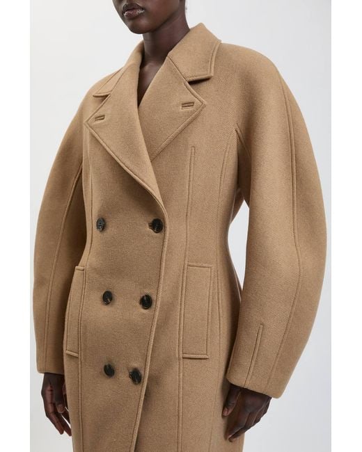 Karen Millen Natural Wool Rounded Sleeve Tailored Midi Coat