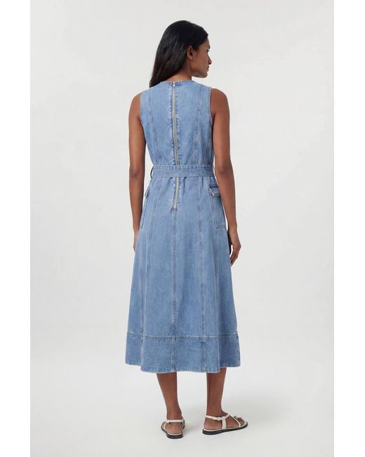 Karen Millen Blue Denim Dropped Waist Full Skirted Midi Dress