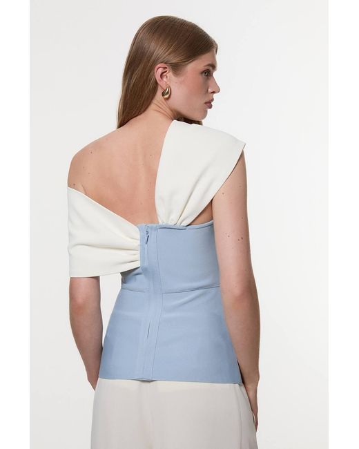 Karen Millen Blue Figure Form Bandage Knit Asymmetric Strap Top
