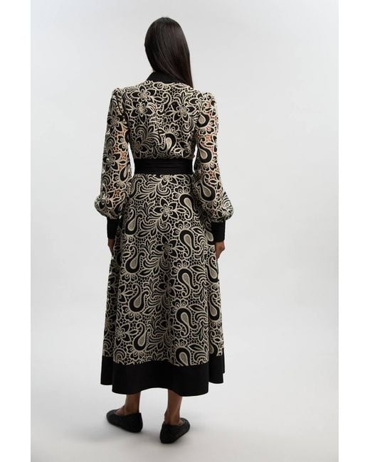 Karen Millen Multicolor Cutwork Woven Maxi Shirt Dress