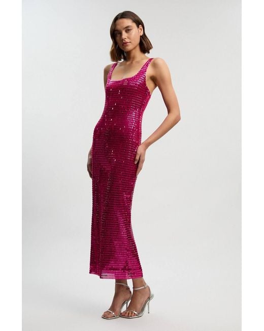 Karen Millen Red Premium Crystal Embellished Midi Dress