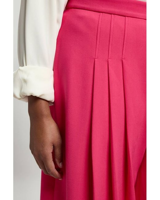 Karen Millen Plus Size Tailored Structured Crepe Pleated Wide Leg Trousers