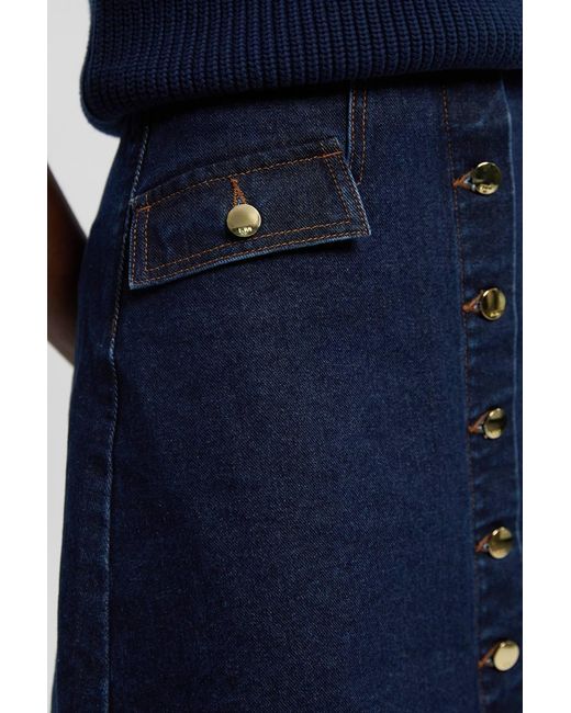 Karen Millen Blue Denim Button Front Mini Skirt
