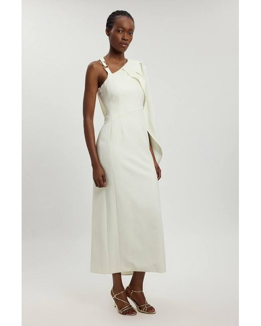 Karen Millen Natural Compact Viscose Asymmetric Detail Maxi Dress