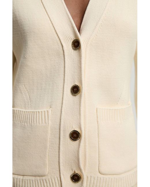 Karen Millen Natural Cotton Knitted Button Cardigan Sweater