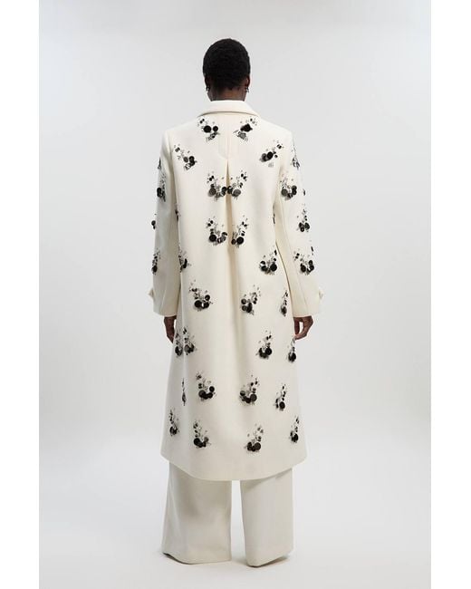 Karen Millen Natural Wool Embellished Single Breasted Tailored Coat
