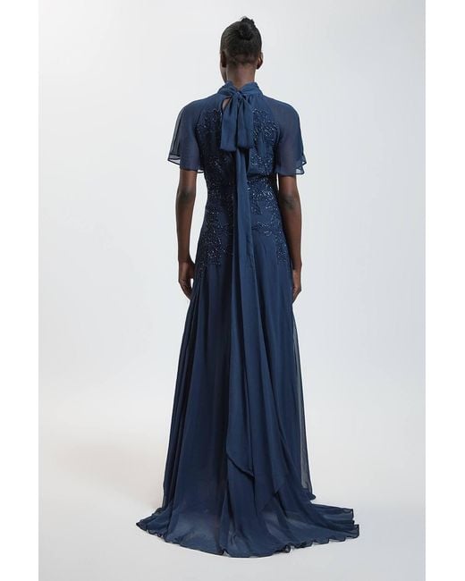 Karen Millen Blue Hand Embellished Georgette Gown