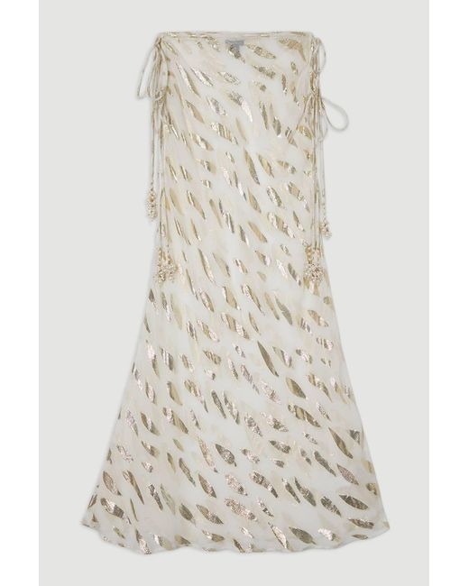 Karen Millen Natural Beach Metallic Thread Tie Waist Maxi Skirt