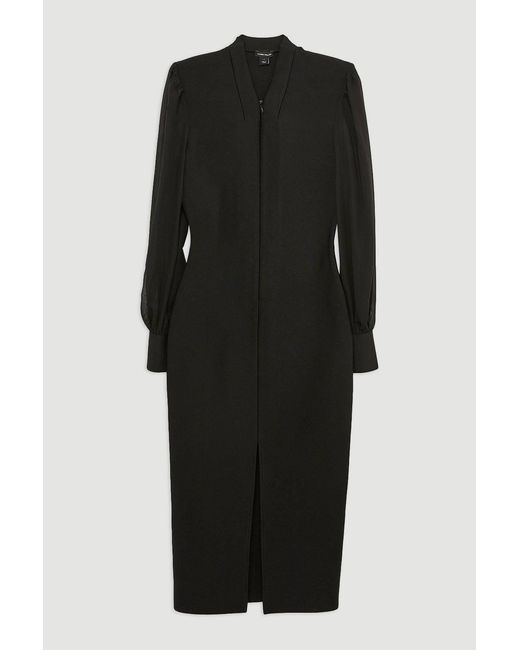 Karen Millen Black Bandage Figure Form Zip Detail Chiffon Sleeve Knit Dress