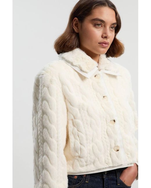 Karen Millen Natural Textured Faux Fur Tailored Coat
