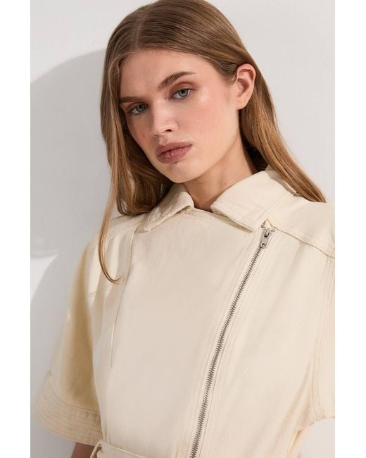 Karen Millen Natural Denim Pleated Hem Biker Dress