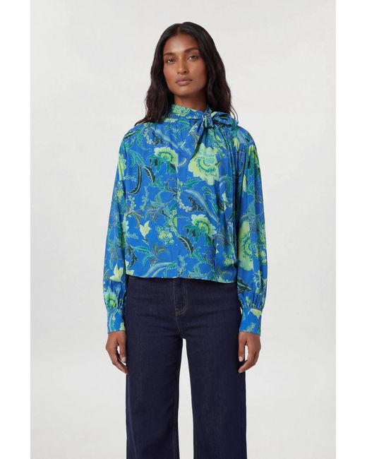 Karen Millen Blue Viscose Woven Stripe Contrast Floral Blouse