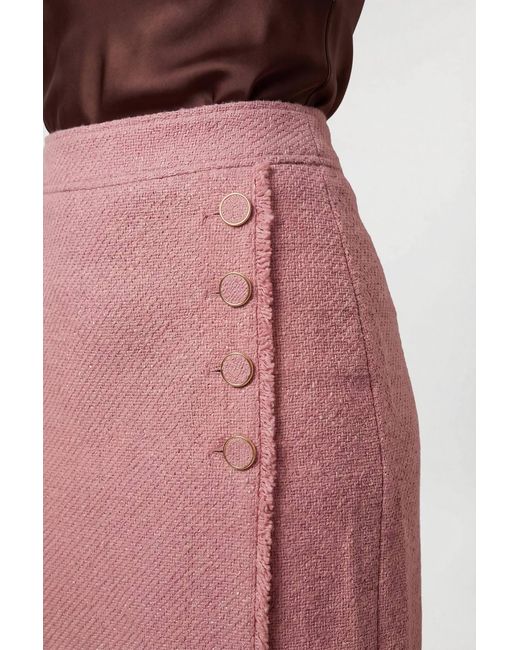 Karen Millen Pink Texture Tweed Button Midi Pencil Skirt