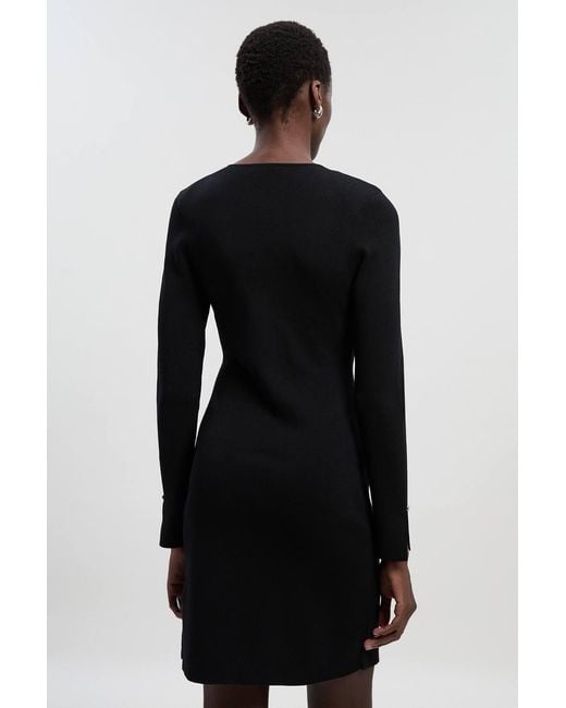 Karen Millen Black Viscose Blend Stud Keyhole Detail Knit Mini Dress