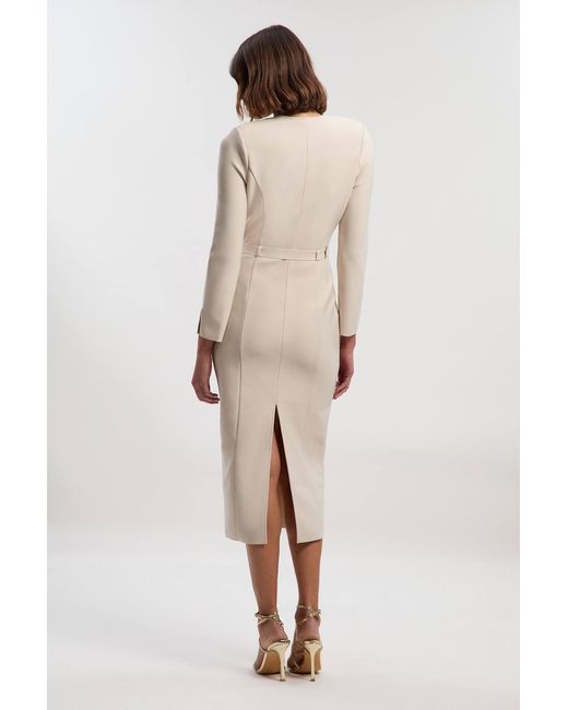 Karen Millen Natural Figure Form Bandage Belted Midi Dress