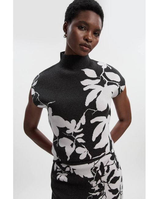 Karen Millen Gray Jacquard Floral Knitted Top