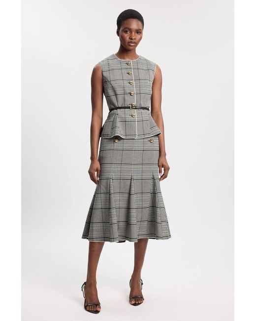 Karen Millen Multicolor Petite Tailored Check Godet Midi Skirt