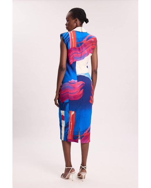 Karen Millen Polished Tailored Cowl Neck Sleeveless Midi Dress