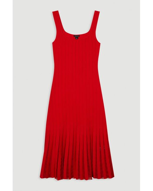 Karen Millen Red Compact Stretch Square Neck Knitted Flippy Dress