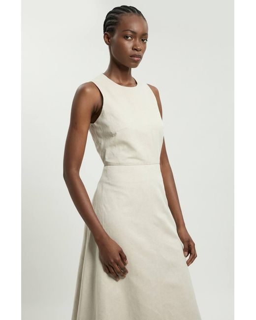 Karen Millen Natural Petite Premium Linen Clean Tailored Midi Dress