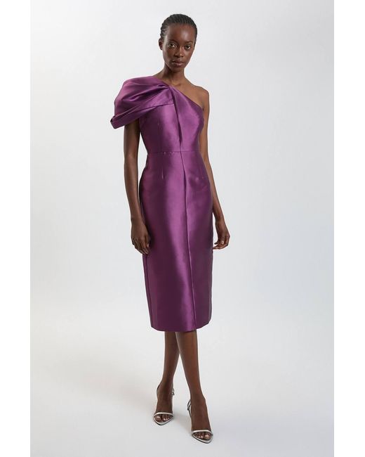 Karen Millen Purple One Shoulder Twill Midi Dress