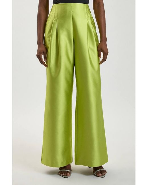 Karen Millen Green Structured Satin Tailored Trouser