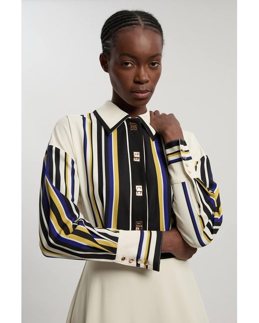 Karen Millen White Contrast Stripe Twill Woven Maxi Shirt Dress