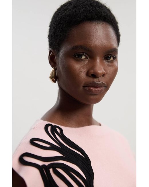 Karen Millen Pink Placed Cornelli Knitted Top