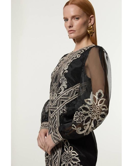 Karen Millen Black Petite Embroidered Organdie Balloon Woven Mini Dress