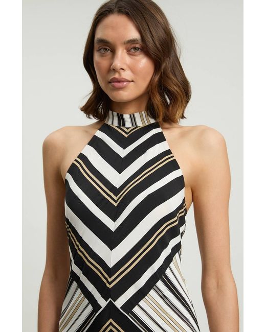 Karen Millen White Petite Contrast Stripe Viscose Maxi Halter Dress
