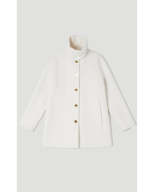 Karen Millen Natural Brushed Wool Detachable Scarf Tailored Short Coat