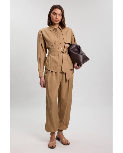 Karen Millen Natural Cupro Utility Twill Woven Shirt