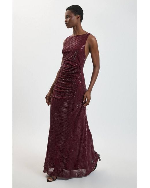 Karen Millen Red Premium Crystal Embellished Cross Back Maxi Dress