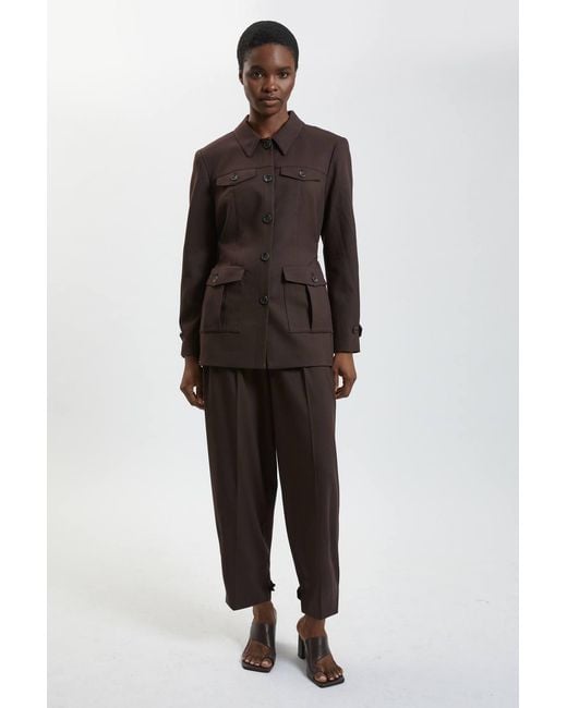 Karen Millen Brown Herringbone Texture Utility Jacket