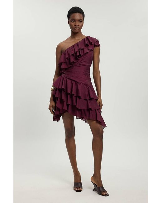 Karen Millen Red Drama Frill Midi Dress