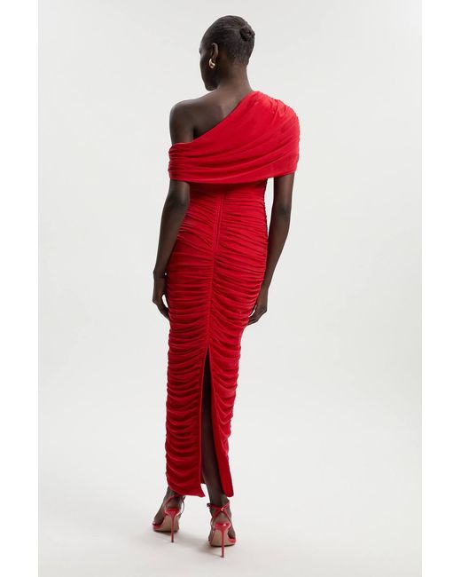 Karen Millen Bandage Mesh Gathered Asymmetric Neck Knitted Maxi Dress