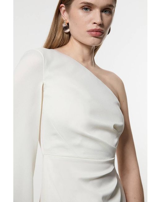 Karen Millen White Petite Satin Drape One Shoulder Tailored Maxi Dress