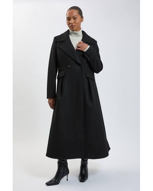 Karen Millen Black Plus Size Wool Tailored Flared Skirt Midi Coat