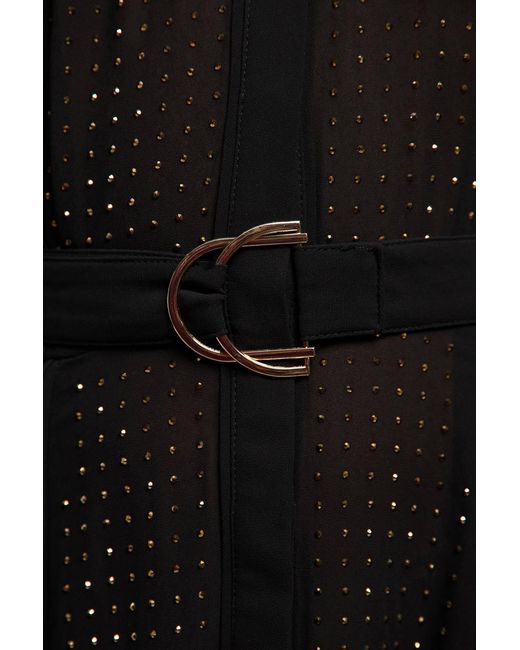 Karen Millen Black Hotfix Studded Long Sleeve Shirt Woven Maxi Dress