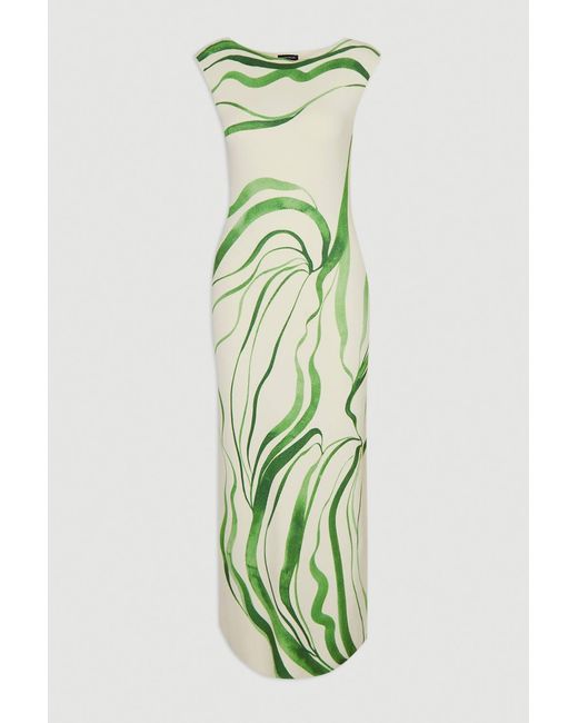 Karen Millen Green Abstract Print Knitted Maxi Dress
