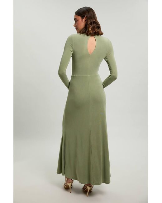 Karen Millen Green Petite Long Sleeve Jersey Maxi Dress